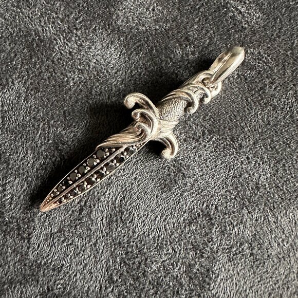 David Yurman Waves Dagger Amulet Pendant w/ Black Diamonds - 44mm - Picture 4 of 12